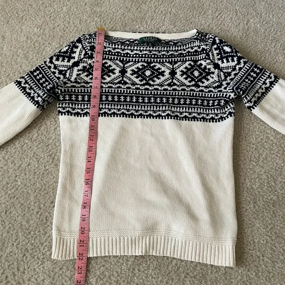 Lauren Ralph Lauren Black and Cream Patterned Sweater petite small - Picture 6 of 7